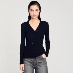 Pulls & Cardigans*SANDRO Gilet à Strass Noir