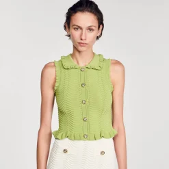 Ensembles|Pulls & Cardigans*SANDRO Gilet En Maille Sans Manches Vert Olive