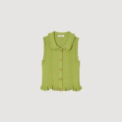 Ensembles|Pulls & Cardigans*SANDRO Gilet En Maille Sans Manches Vert Olive