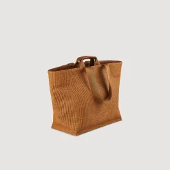 Grands Sacs*SANDRO Grand Sac En Toile Tissée Marron Clair