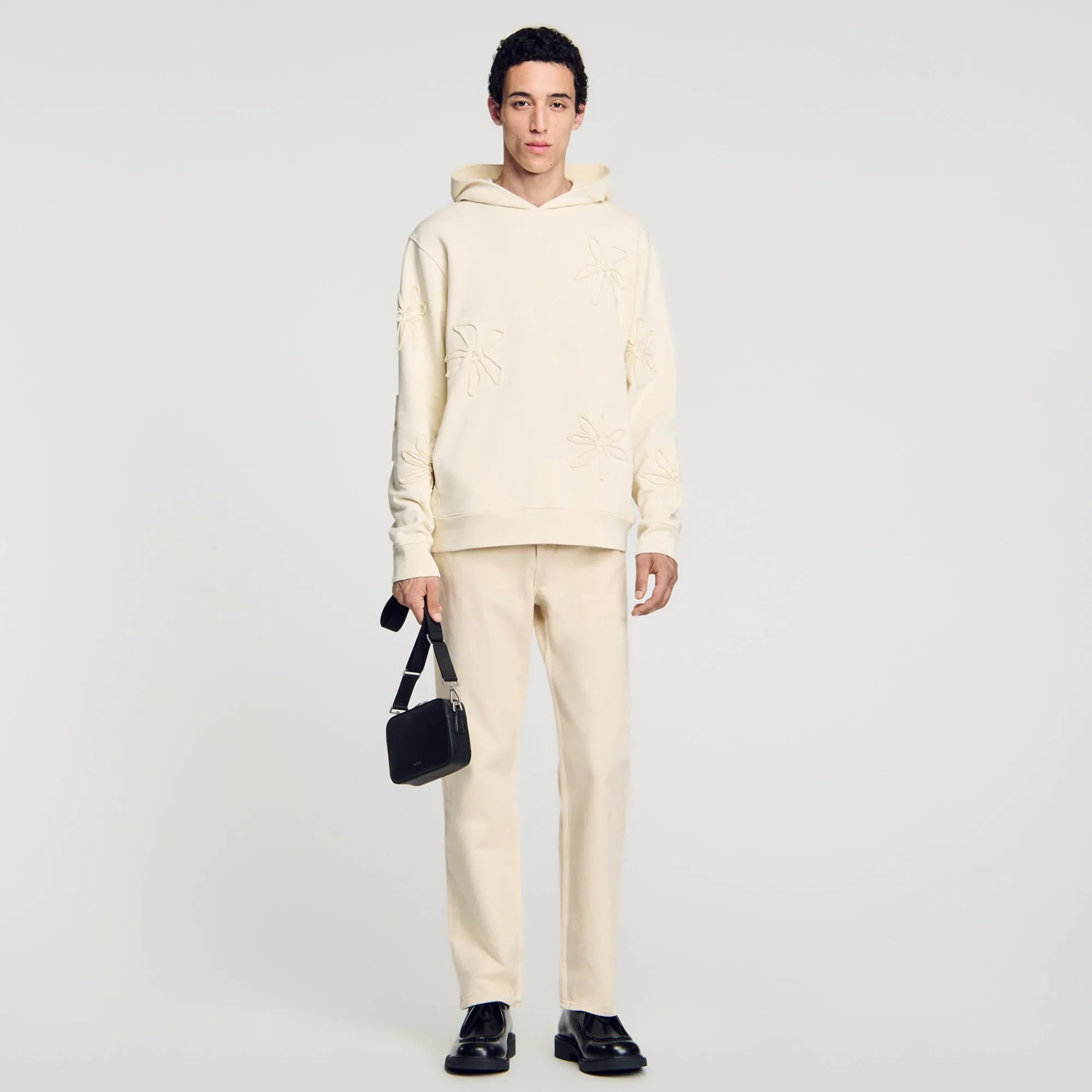 Sweats & Joggings*SANDRO Hoodie à Capuche Orné De Fleurs Ecru