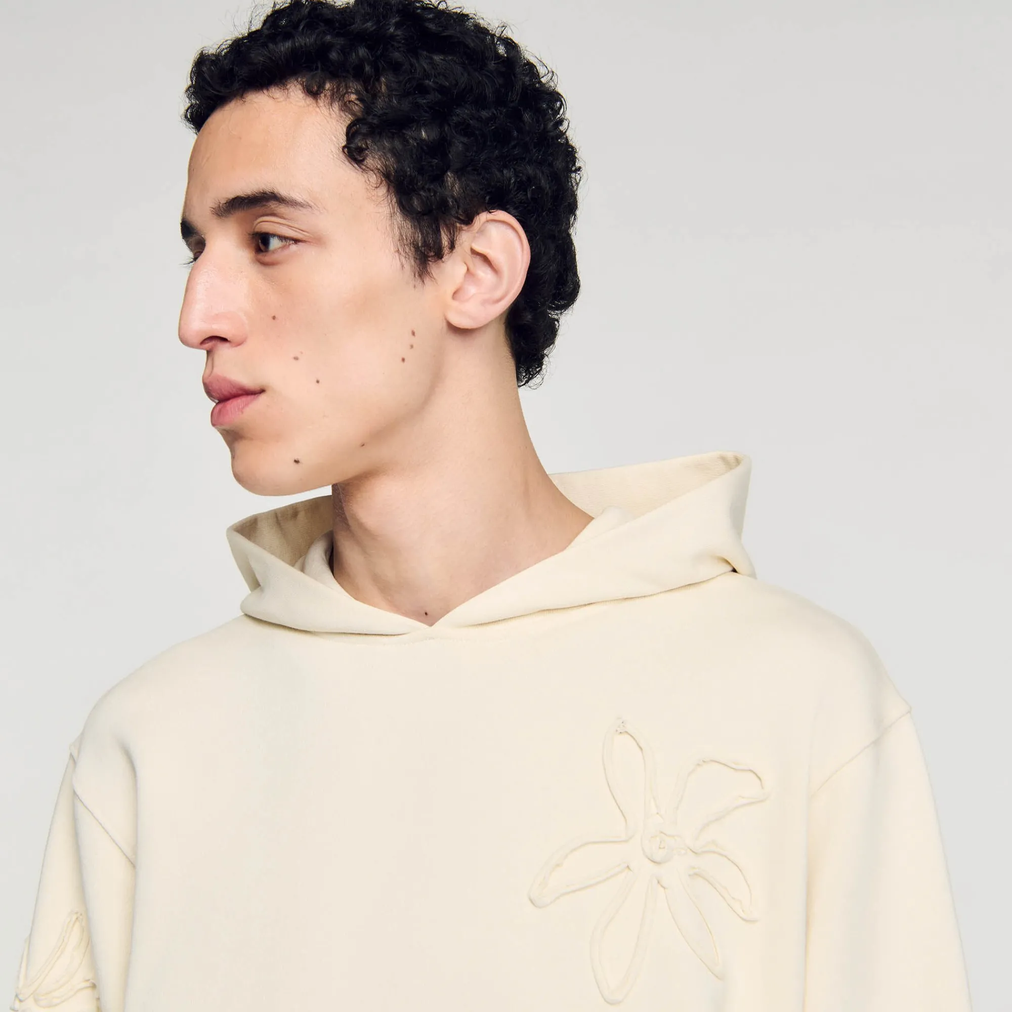Sweats & Joggings*SANDRO Hoodie à Capuche Orné De Fleurs Ecru