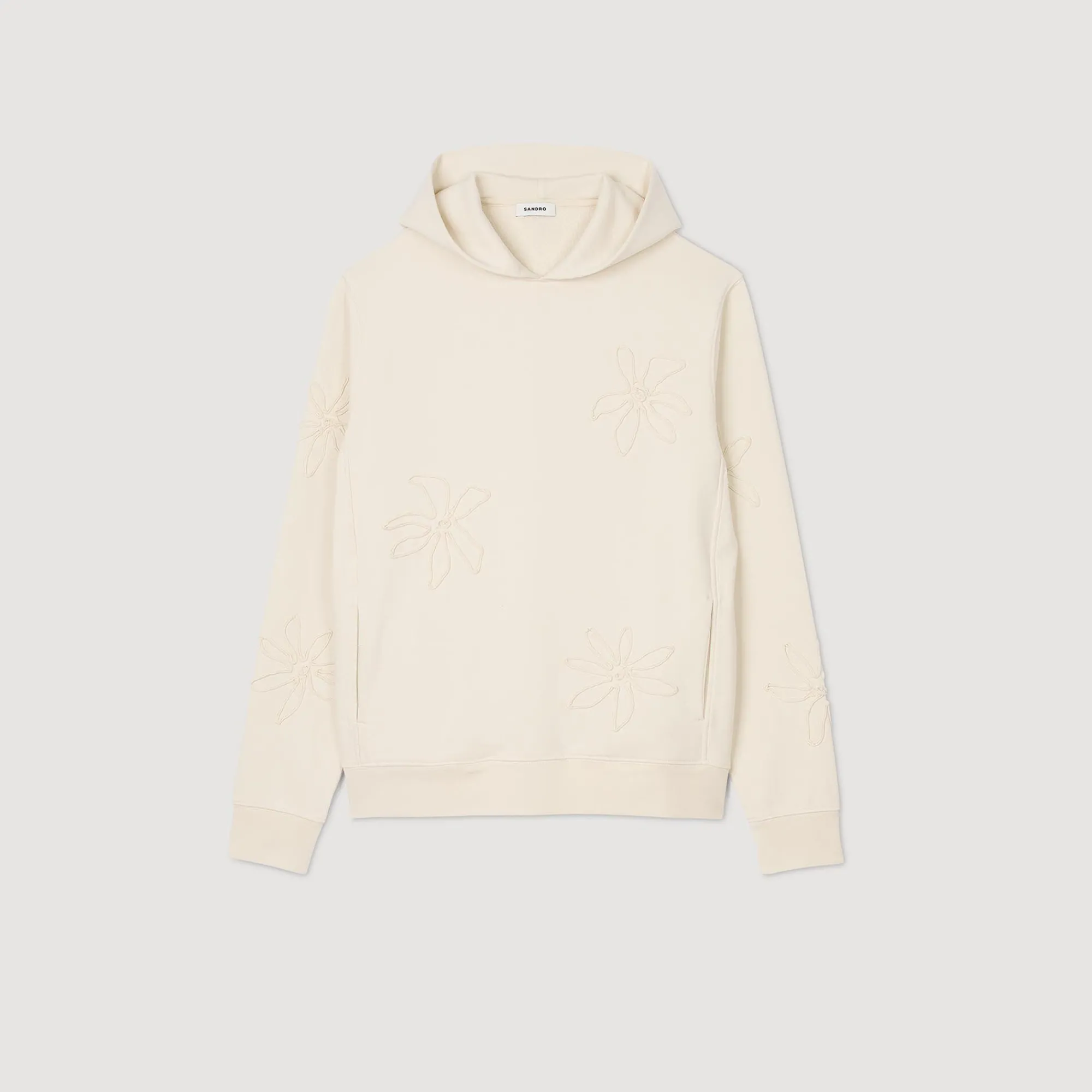 Sweats & Joggings*SANDRO Hoodie à Capuche Orné De Fleurs Ecru