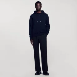 Sweats & Joggings|Pulls & Cardigans*SANDRO Hoodie Homme Brodé En Coton Biologique Noir