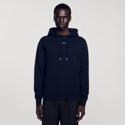 Sweats & Joggings|Pulls & Cardigans*SANDRO Hoodie Homme Brodé En Coton Biologique Noir