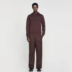 Sweats & Joggings|Pulls & Cardigans*SANDRO Hoodie Homme Brodé En Coton Biologique Marron Foncé