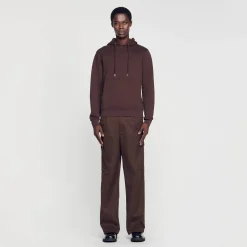 Sweats & Joggings|Pulls & Cardigans*SANDRO Hoodie Homme Brodé En Coton Biologique Marron Foncé