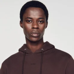 Sweats & Joggings|Pulls & Cardigans*SANDRO Hoodie Homme Brodé En Coton Biologique Marron Foncé