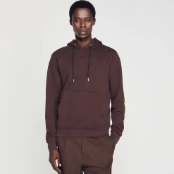 Sweats & Joggings|Pulls & Cardigans*SANDRO Hoodie Homme Brodé En Coton Biologique Marron Foncé
