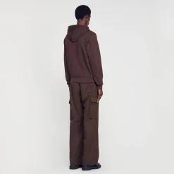 Sweats & Joggings|Pulls & Cardigans*SANDRO Hoodie Homme Brodé En Coton Biologique Marron Foncé