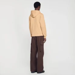Sweats & Joggings|Pulls & Cardigans*SANDRO Hoodie Homme Brodé En Coton Biologique Marron Clair