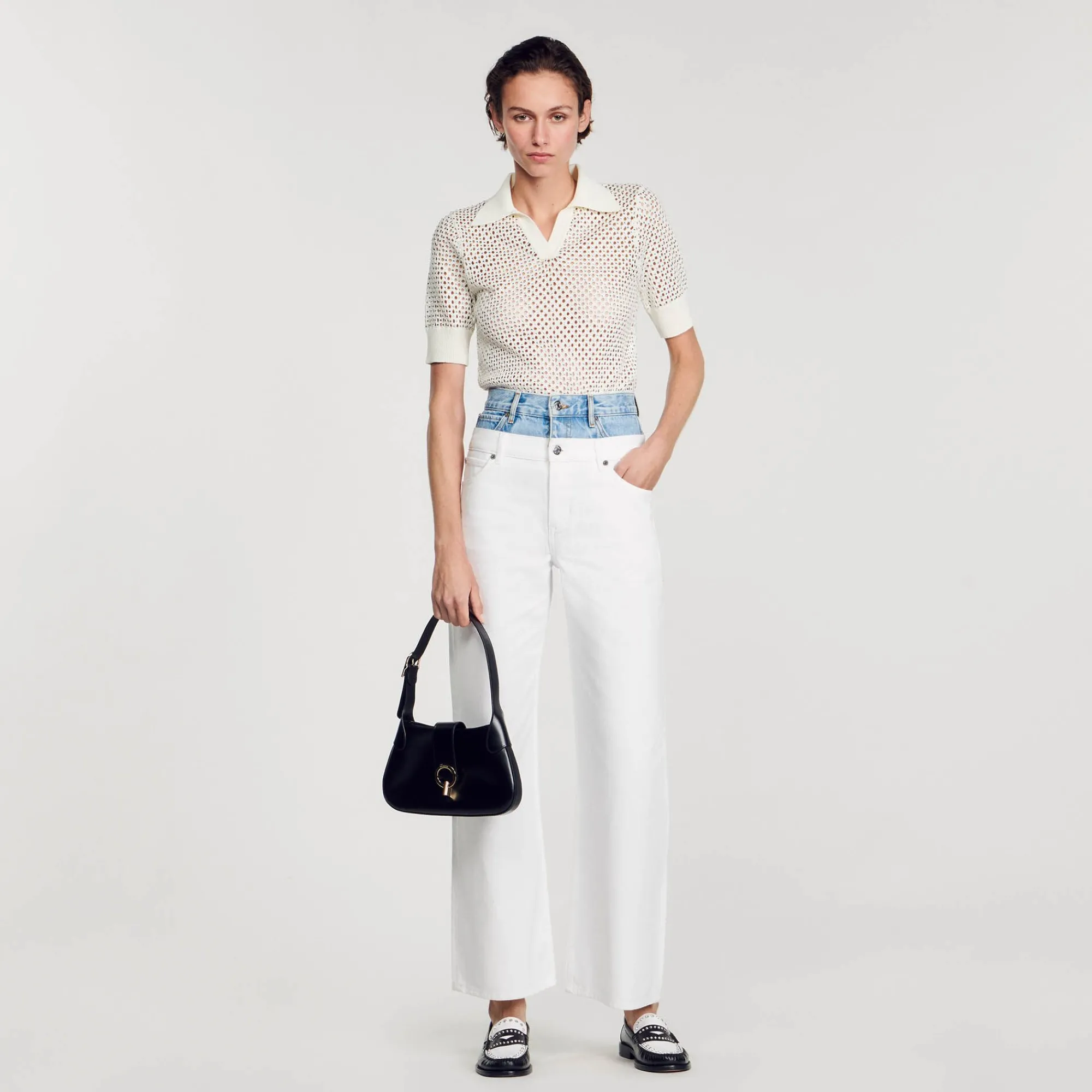 Pantalons & Jeans*SANDRO Jean Double Ceinture Bicolore blanc
