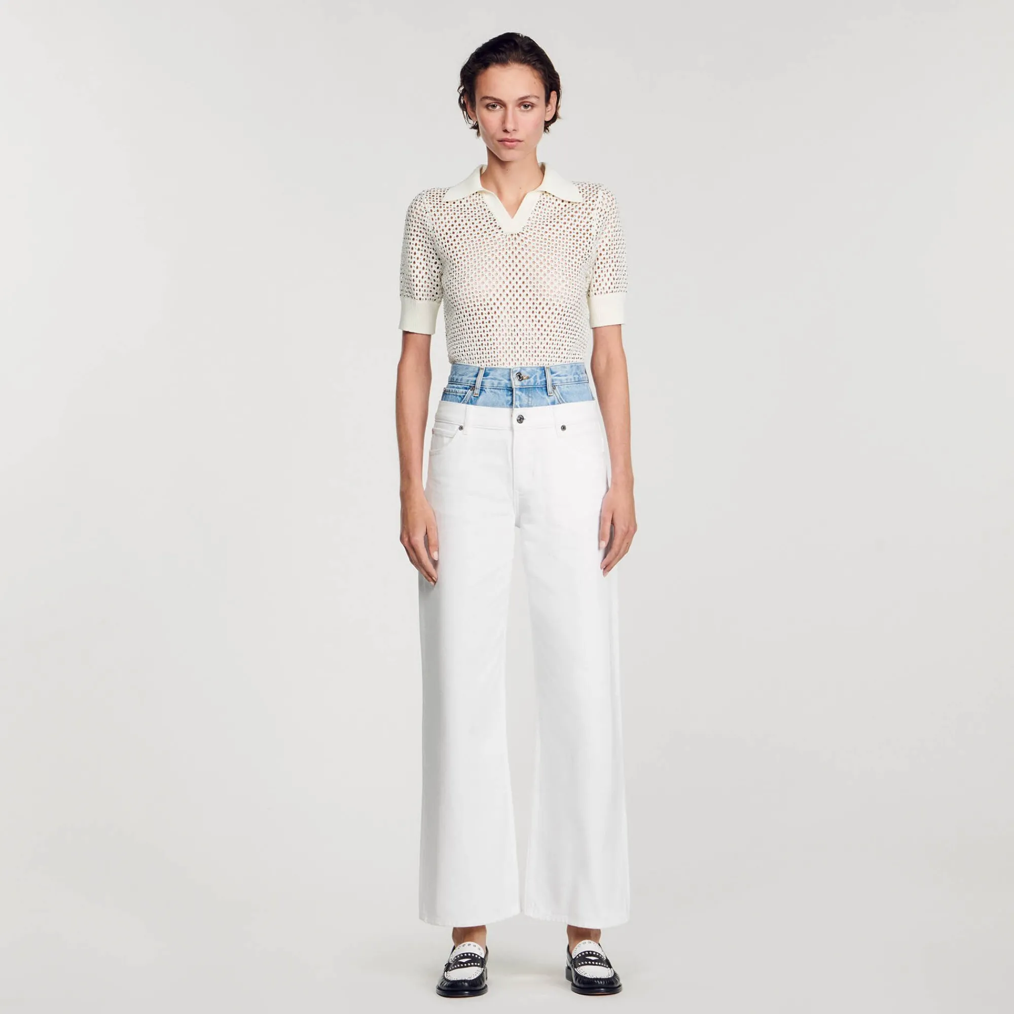 Pantalons & Jeans*SANDRO Jean Double Ceinture Bicolore blanc