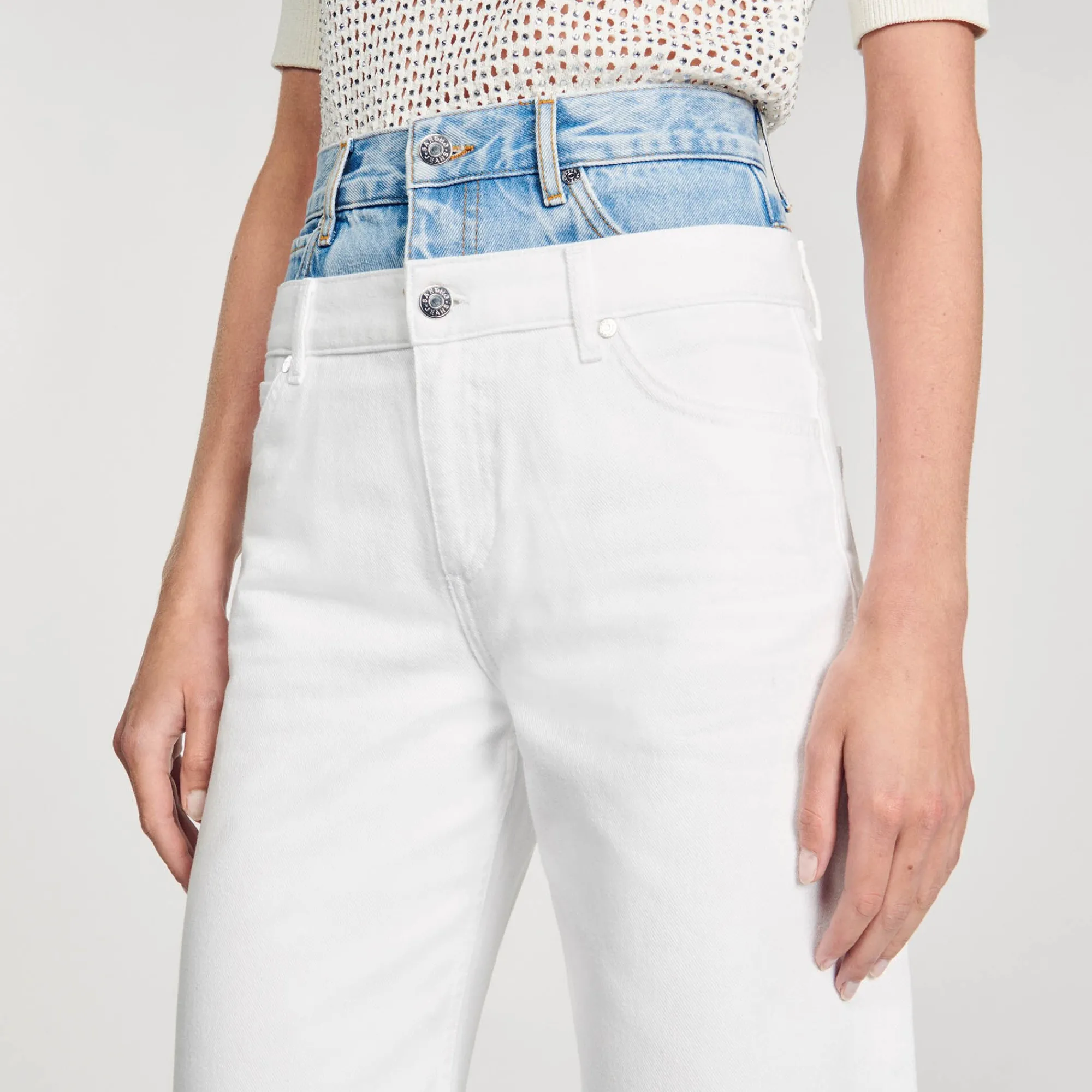 Pantalons & Jeans*SANDRO Jean Double Ceinture Bicolore blanc