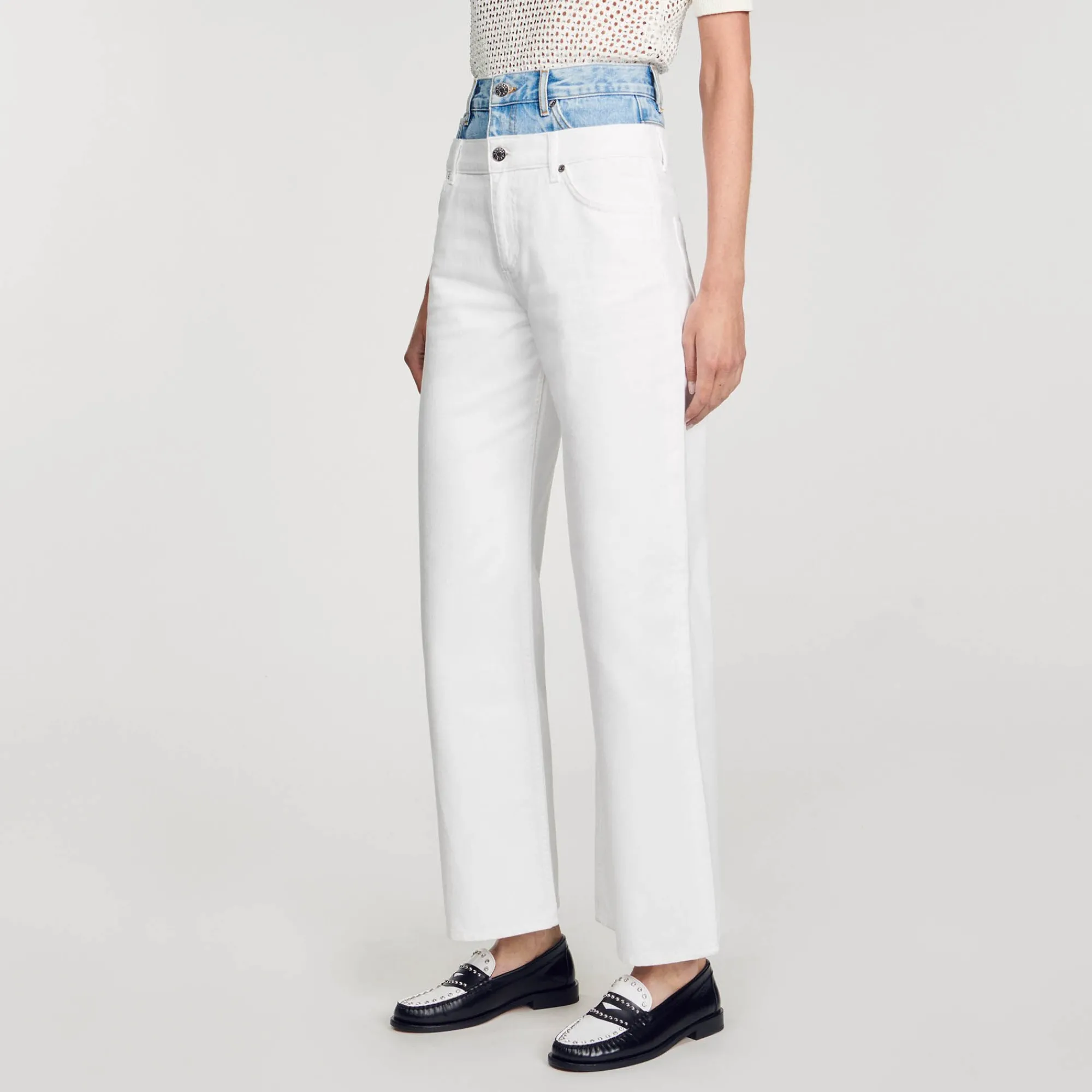 Pantalons & Jeans*SANDRO Jean Double Ceinture Bicolore blanc