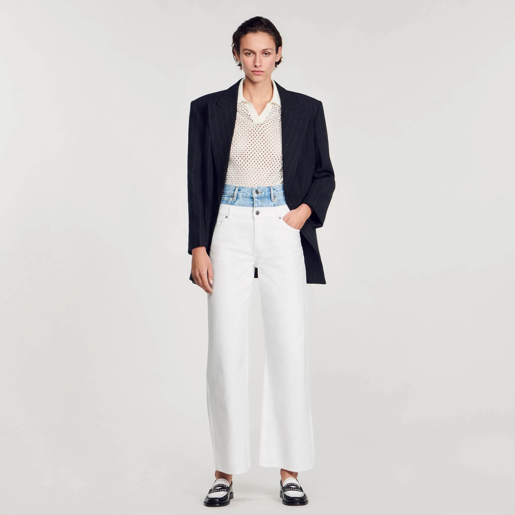 Pantalons & Jeans*SANDRO Jean Double Ceinture Bicolore blanc