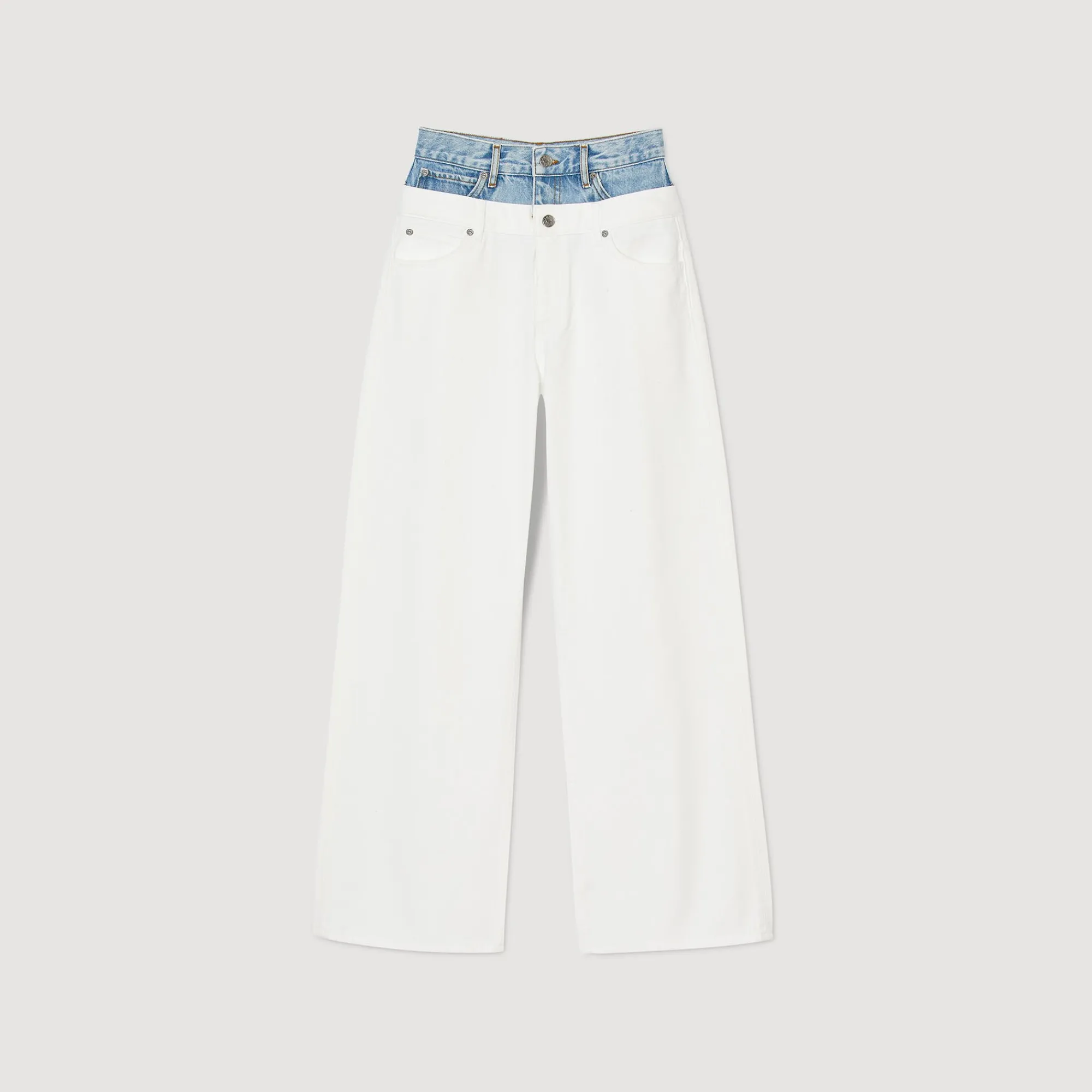 Pantalons & Jeans*SANDRO Jean Double Ceinture Bicolore blanc