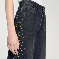 Pantalons & Jeans*SANDRO Jean Large Strassé Noir
