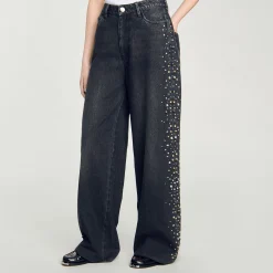 Pantalons & Jeans*SANDRO Jean Large Strassé Noir