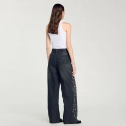 Pantalons & Jeans*SANDRO Jean Large Strassé Noir