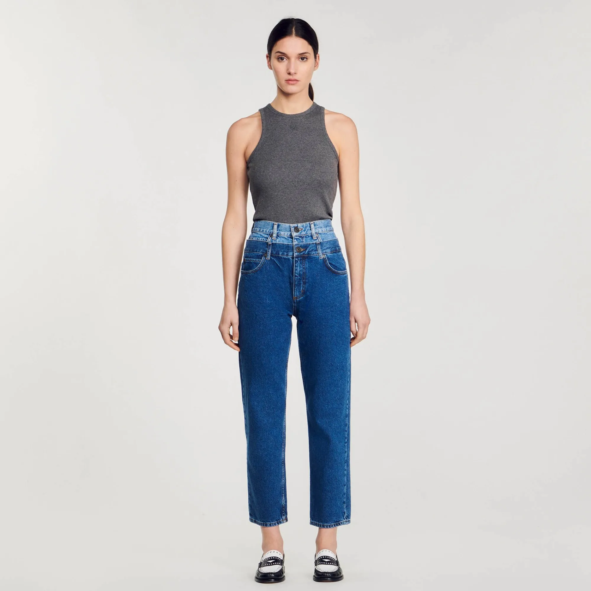 Pantalons & Jeans*SANDRO Jean Mom Double Ceinture Bleu