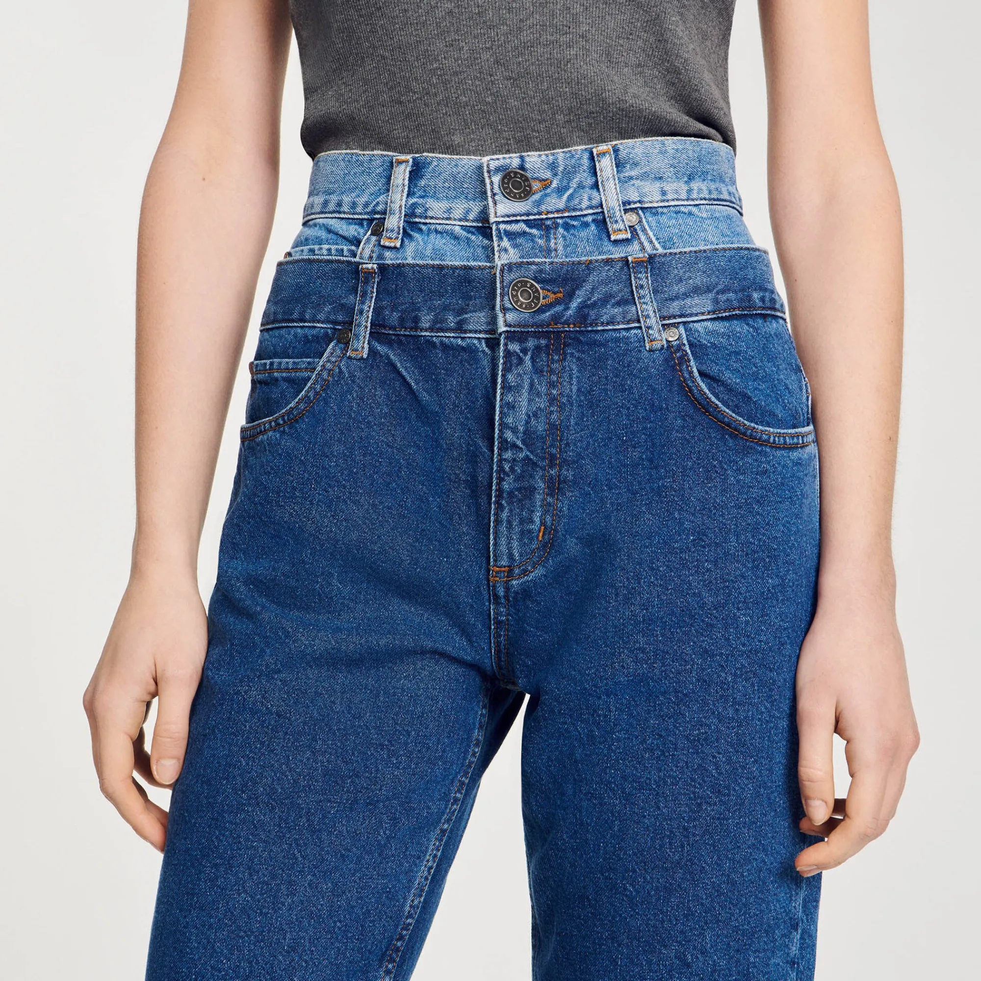 Pantalons & Jeans*SANDRO Jean Mom Double Ceinture Bleu