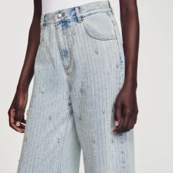Pantalons & Jeans*SANDRO Jean Orné De Strass Bleu jean clair