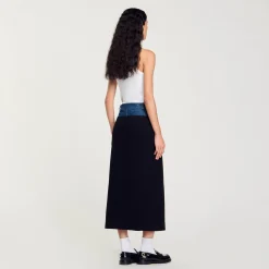 Jupes & Shorts*SANDRO Jupe Bimatière Denim Et Tweed Noir