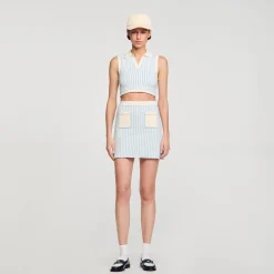 Ensembles|Jupes & Shorts*SANDRO Jupe Courte à Rayures Bleu / Blanc