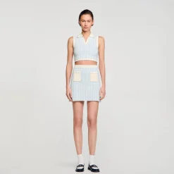 Ensembles|Jupes & Shorts*SANDRO Jupe Courte à Rayures Bleu / Blanc