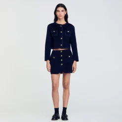 Ensembles|Jupes & Shorts*SANDRO Jupe Courte En Laine Double Face Marine