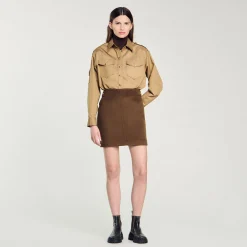 Jupes & Shorts*SANDRO Jupe Courte En Laine Double Face Kaki
