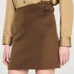 Jupes & Shorts*SANDRO Jupe Courte En Laine Double Face Kaki