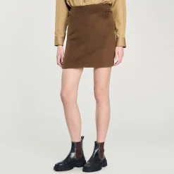 Jupes & Shorts*SANDRO Jupe Courte En Laine Double Face Kaki