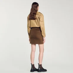 Jupes & Shorts*SANDRO Jupe Courte En Laine Double Face Kaki