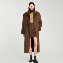 Jupes & Shorts*SANDRO Jupe Courte En Laine Double Face Kaki