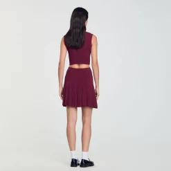 Ensembles|Jupes & Shorts*SANDRO Jupe Courte En Maille Plissée Bordeaux