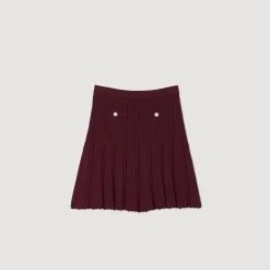 Ensembles|Jupes & Shorts*SANDRO Jupe Courte En Maille Plissée Bordeaux