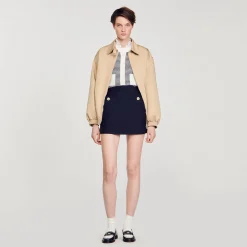 Costumes|Jupes & Shorts*SANDRO Jupe Courte En Twill De Laine Bleu marine