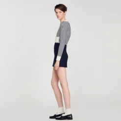 Costumes|Jupes & Shorts*SANDRO Jupe Courte En Twill De Laine Bleu marine
