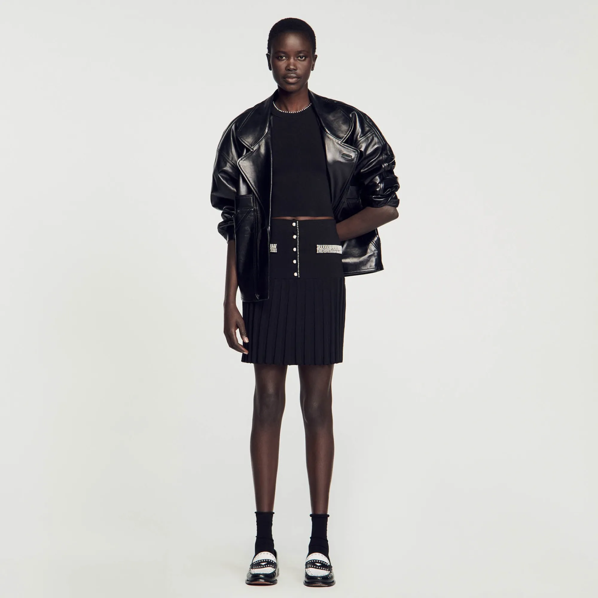 Ensembles|Jupes & Shorts*SANDRO Jupe Courte Ornée De Perles Noir