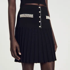 Ensembles|Jupes & Shorts*SANDRO Jupe Courte Ornée De Perles Noir