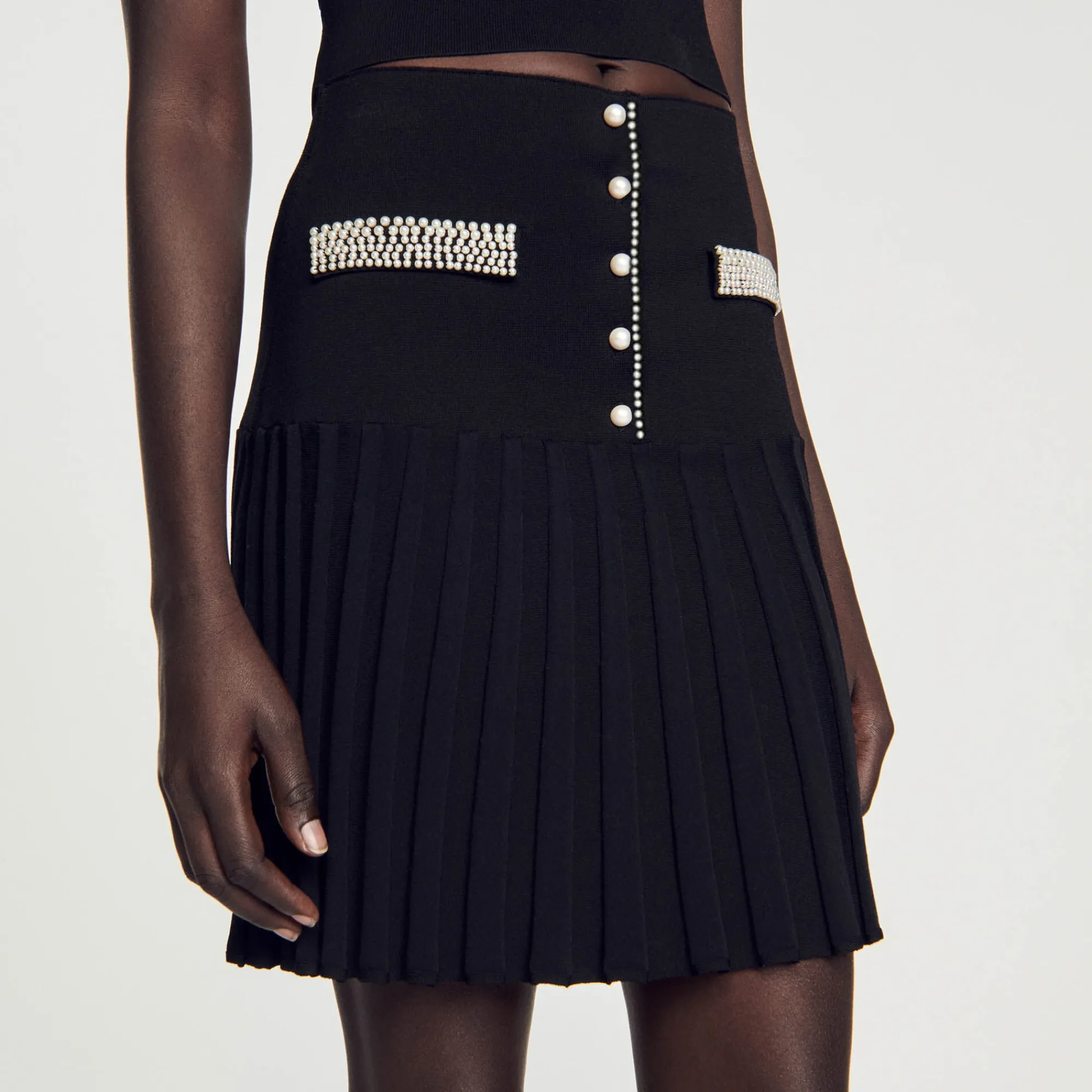 Ensembles|Jupes & Shorts*SANDRO Jupe Courte Ornée De Perles Noir