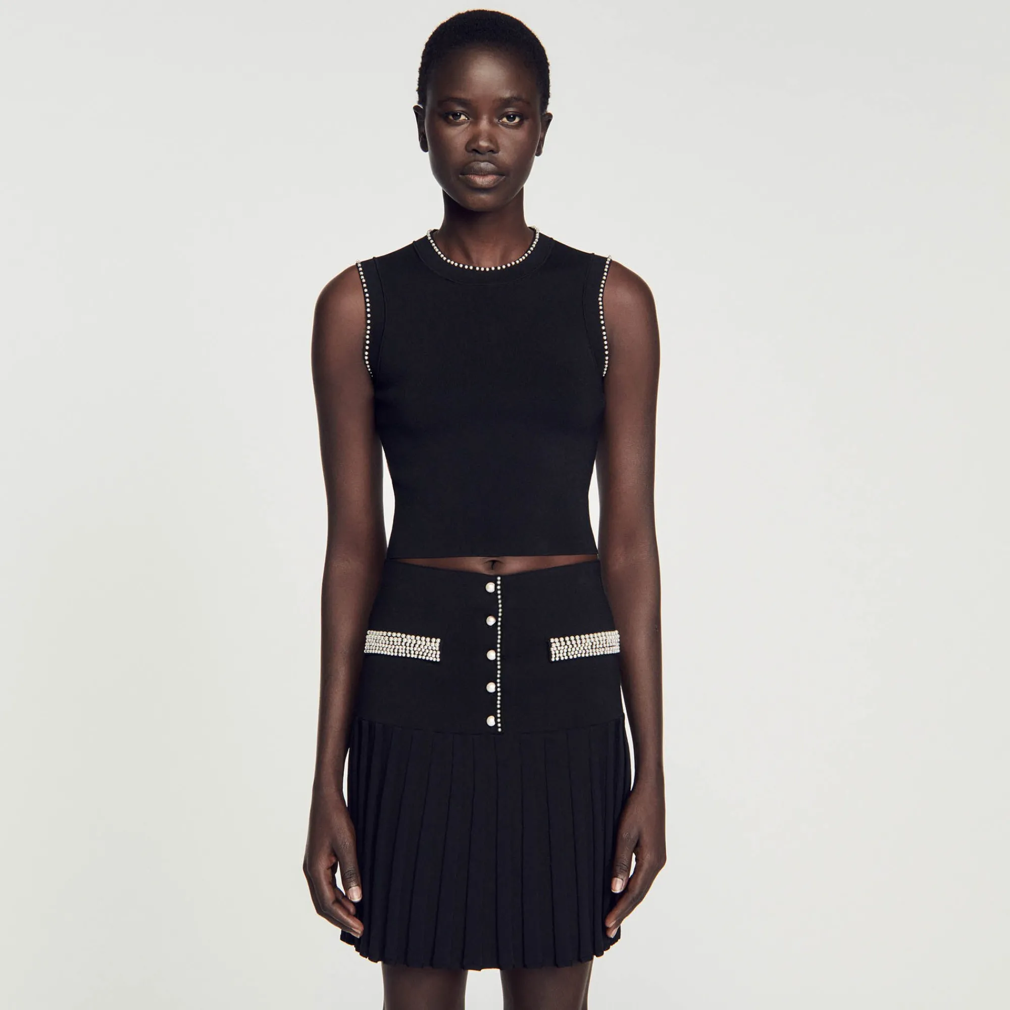 Ensembles|Jupes & Shorts*SANDRO Jupe Courte Ornée De Perles Noir