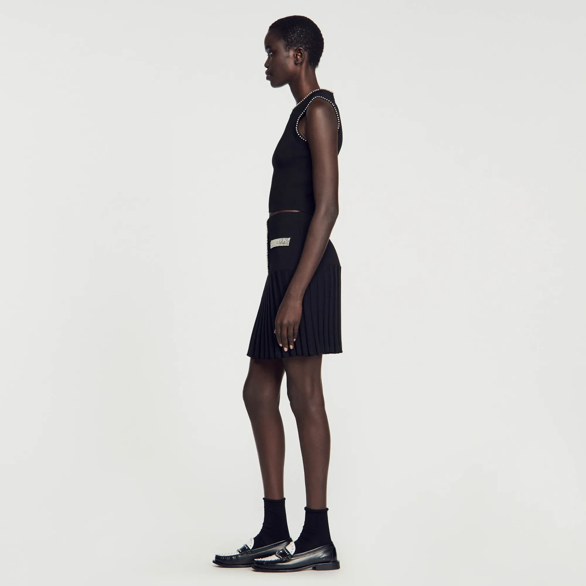 Ensembles|Jupes & Shorts*SANDRO Jupe Courte Ornée De Perles Noir