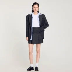 Costumes|Ensembles*SANDRO Jupe Courte Plissée à Carreaux Gris Foncé