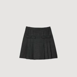 Costumes|Ensembles*SANDRO Jupe Courte Plissée à Carreaux Gris Foncé