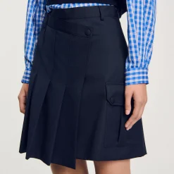 Jupes & Shorts*SANDRO Jupe Courte Plissée Asymétrique Marine