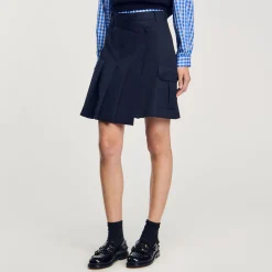 Jupes & Shorts*SANDRO Jupe Courte Plissée Asymétrique Marine