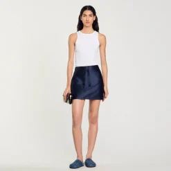 Jupes & Shorts*SANDRO Jupe Courte Satinée Bleu Nuit